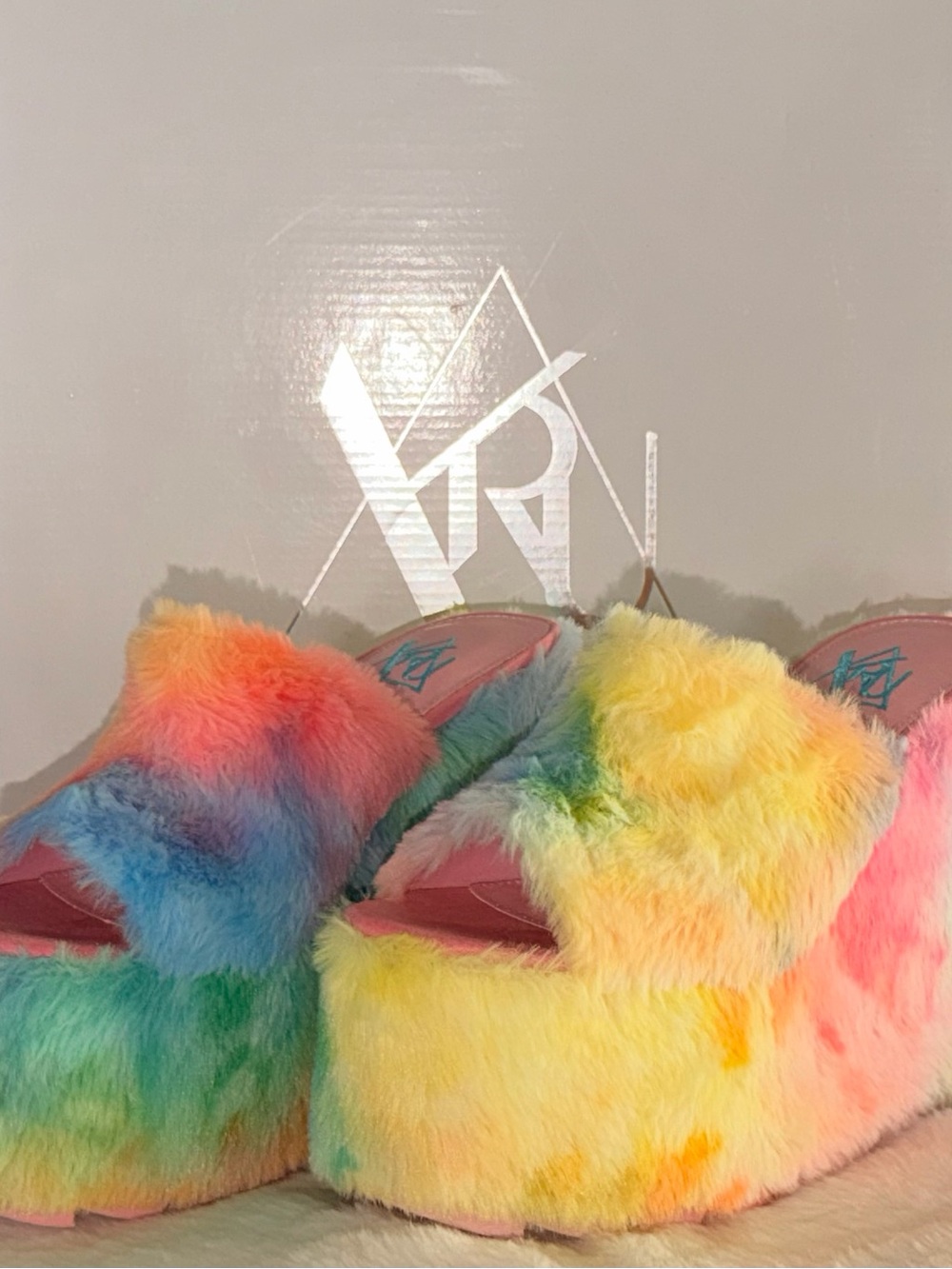 YRU Rainbow Fuzzy Platform Slides - Multicolor wedge slides